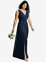 Alt View 4 Thumbnail - Midnight Navy Sleeveless Draped Chiffon Maxi Dress with Front Slit