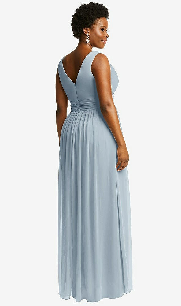 Back View - Mist Sleeveless Draped Chiffon Maxi Dress with Front Slit