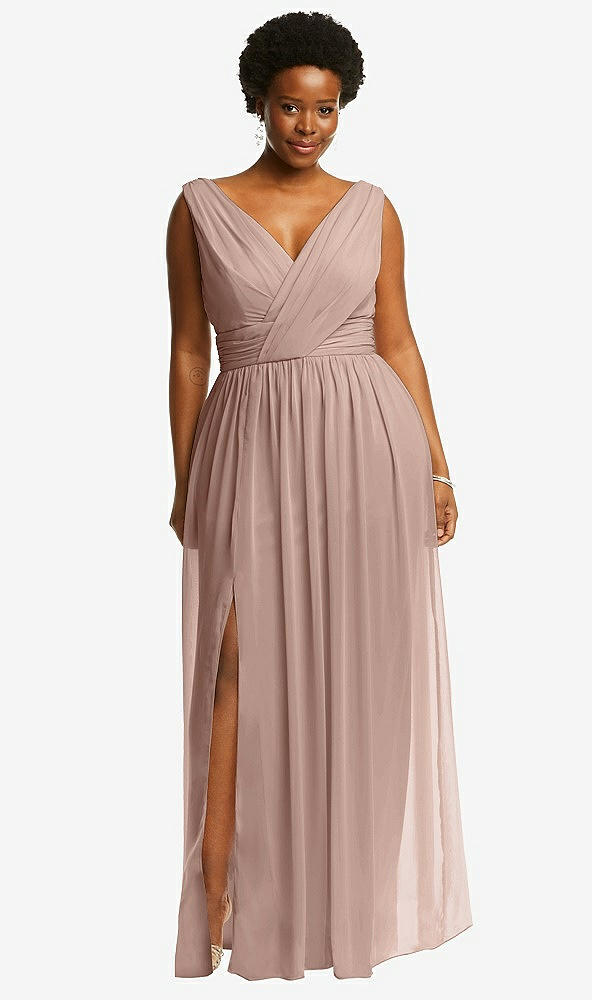 Front View - Neu Nude Sleeveless Draped Chiffon Maxi Dress with Front Slit