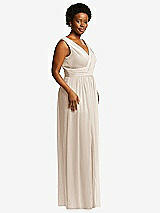 Alt View 1 Thumbnail - Oat Sleeveless Draped Chiffon Maxi Dress with Front Slit