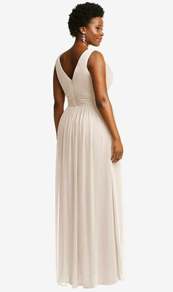 Back View - Oat Sleeveless Draped Chiffon Maxi Dress with Front Slit