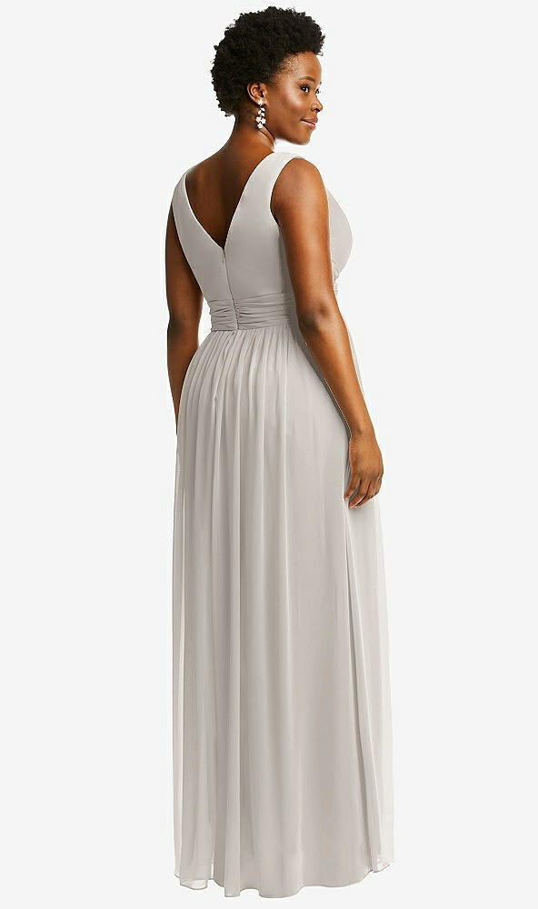 Back View - Oyster Sleeveless Draped Chiffon Maxi Dress with Front Slit