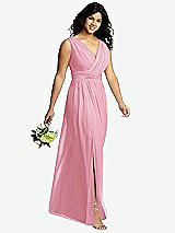 Alt View 4 Thumbnail - Peony Pink Sleeveless Draped Chiffon Maxi Dress with Front Slit