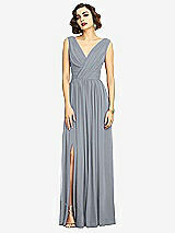 Alt View 3 Thumbnail - Platinum Sleeveless Draped Chiffon Maxi Dress with Front Slit