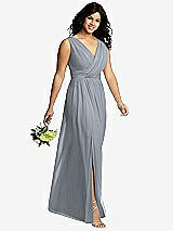 Alt View 4 Thumbnail - Platinum Sleeveless Draped Chiffon Maxi Dress with Front Slit