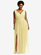 Front View Thumbnail - Pale Yellow Sleeveless Draped Chiffon Maxi Dress with Front Slit