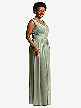 Alt View 1 Thumbnail - Sage Sleeveless Draped Chiffon Maxi Dress with Front Slit