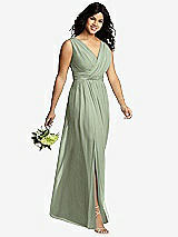 Alt View 4 Thumbnail - Sage Sleeveless Draped Chiffon Maxi Dress with Front Slit