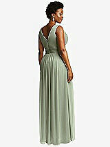 Rear View Thumbnail - Sage Sleeveless Draped Chiffon Maxi Dress with Front Slit