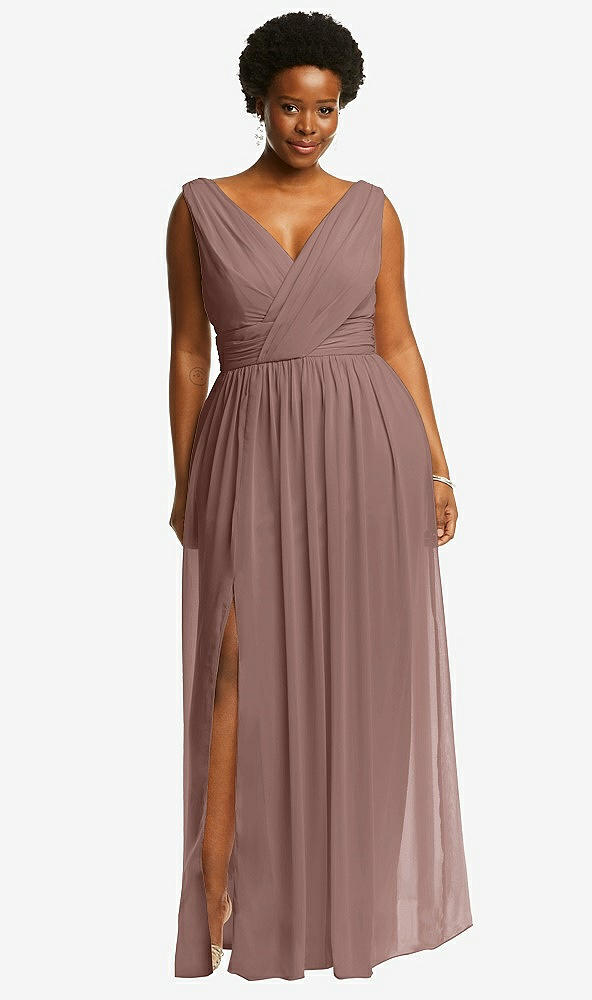 Front View - Sienna Sleeveless Draped Chiffon Maxi Dress with Front Slit