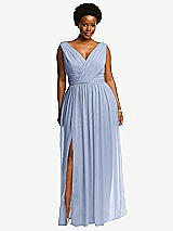 Front View Thumbnail - Sky Blue Sleeveless Draped Chiffon Maxi Dress with Front Slit