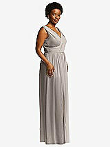 Alt View 1 Thumbnail - Taupe Sleeveless Draped Chiffon Maxi Dress with Front Slit