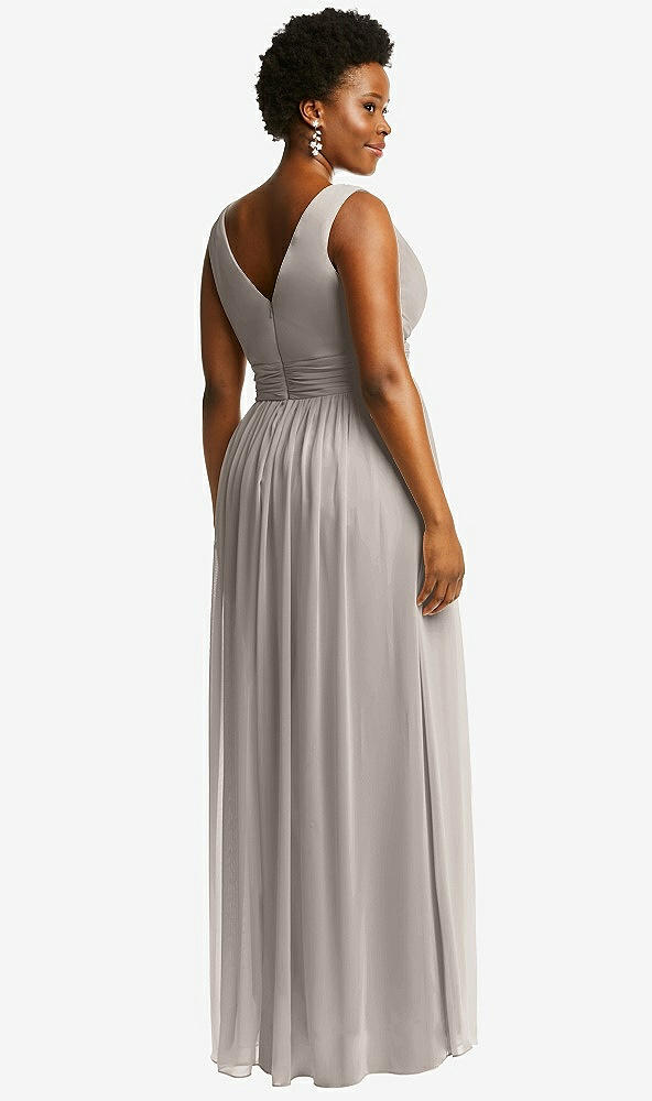 Back View - Taupe Sleeveless Draped Chiffon Maxi Dress with Front Slit