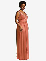 Alt View 1 Thumbnail - Terracotta Copper Sleeveless Draped Chiffon Maxi Dress with Front Slit