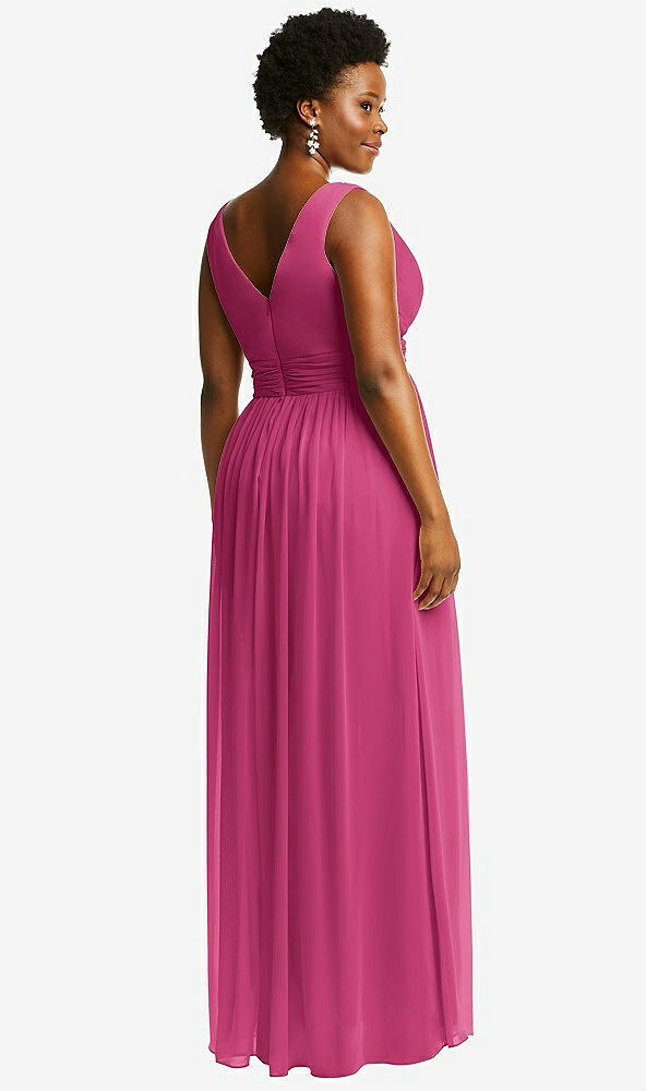 Back View - Tea Rose Sleeveless Draped Chiffon Maxi Dress with Front Slit