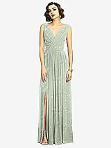 Alt View 3 Thumbnail - Vintage Primrose Sage Sleeveless Draped Chiffon Maxi Dress with Front Slit