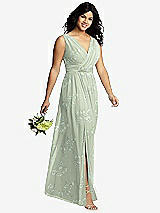 Alt View 4 Thumbnail - Vintage Primrose Sage Sleeveless Draped Chiffon Maxi Dress with Front Slit