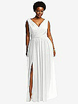 Front View Thumbnail - White Sleeveless Draped Chiffon Maxi Dress with Front Slit