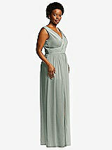 Alt View 1 Thumbnail - Willow Green Sleeveless Draped Chiffon Maxi Dress with Front Slit