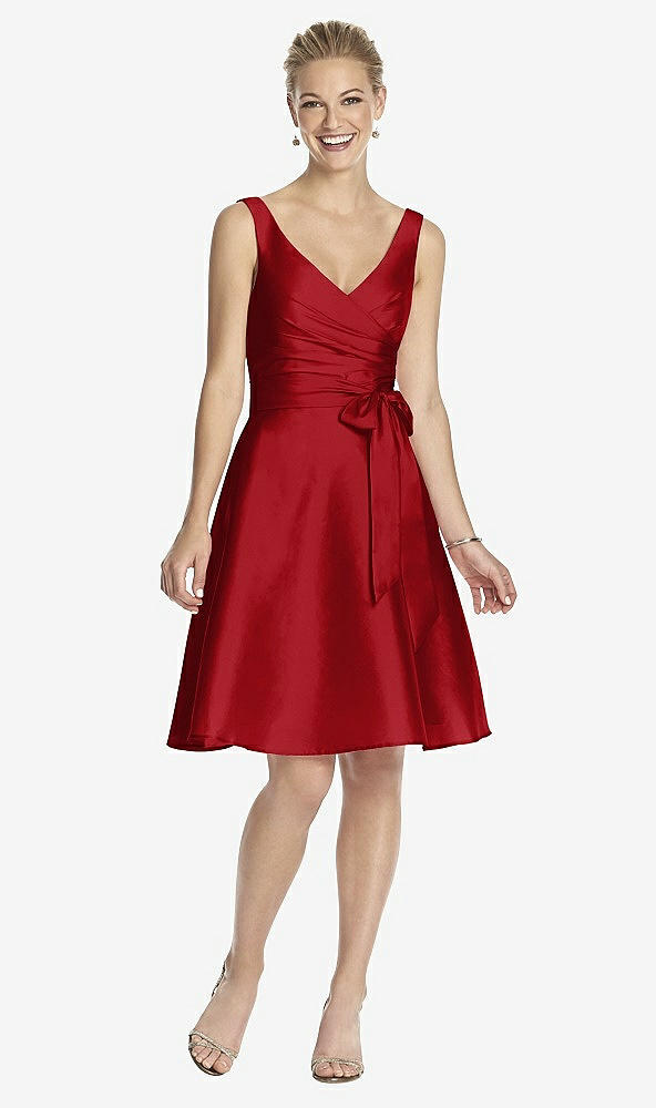 Front View - Garnet V-Neck Sleeveless Cocktail Length Dress