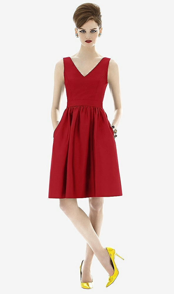 Front View - Garnet Sleeveless Natural Wais Cocktail Length Dress