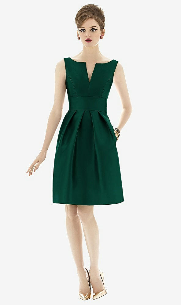 Front View - Hunter Green Alfred Sung Bridesmaid Dress D654