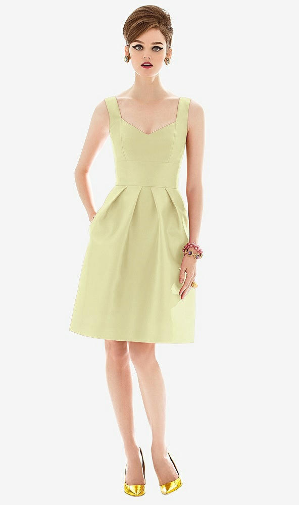 Front View - Butter Yellow Cocktail Sleeveless Satin Twill Dress