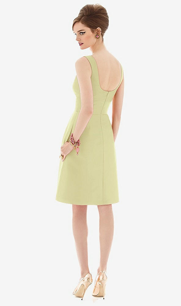 Back View - Butter Yellow Cocktail Sleeveless Satin Twill Dress