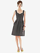 Front View Thumbnail - Caviar Gray Cocktail Sleeveless Satin Twill Dress