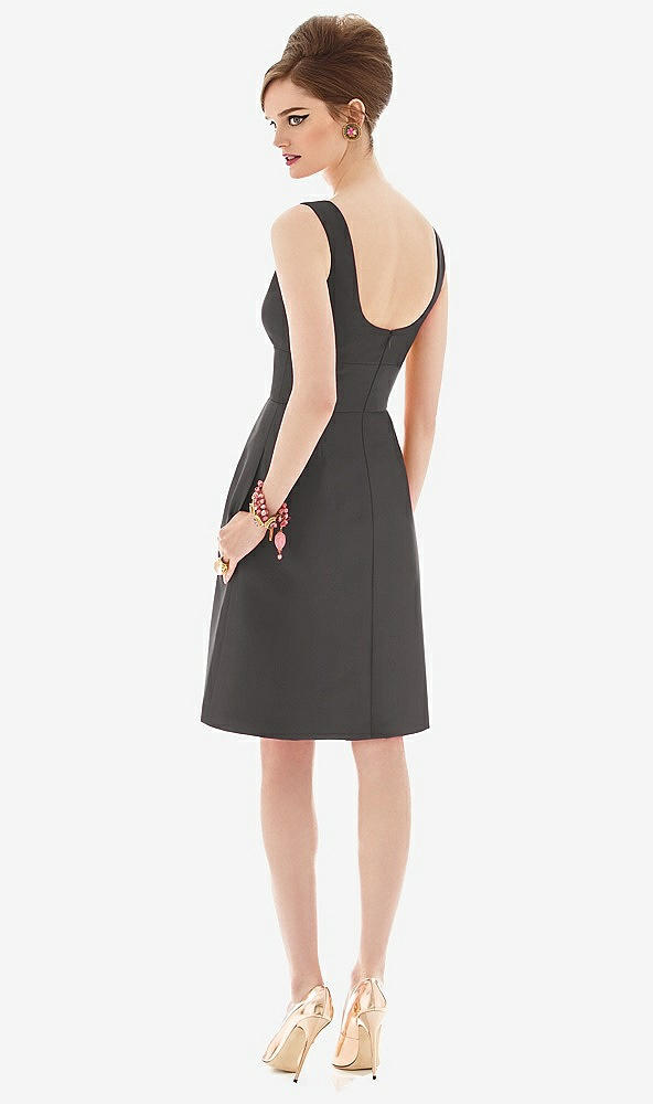 Back View - Caviar Gray Cocktail Sleeveless Satin Twill Dress