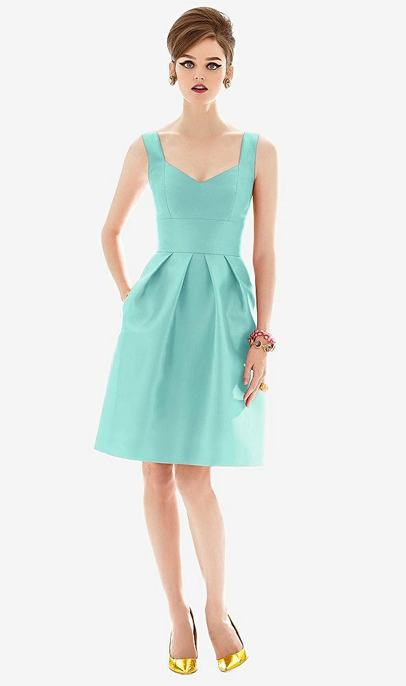 Front View - Coastal Cocktail Sleeveless Satin Twill Dress