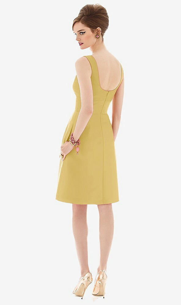 Back View - Maize Cocktail Sleeveless Satin Twill Dress