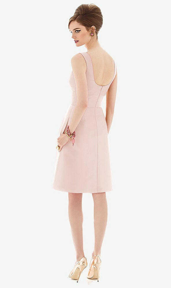 Back View - Blush Cocktail Sleeveless Satin Twill Dress