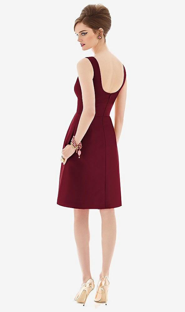 Back View - Burgundy Cocktail Sleeveless Satin Twill Dress