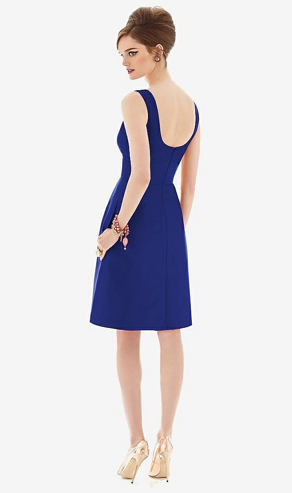 Back View - Cobalt Blue Cocktail Sleeveless Satin Twill Dress