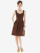 Front View Thumbnail - Cognac Cocktail Sleeveless Satin Twill Dress