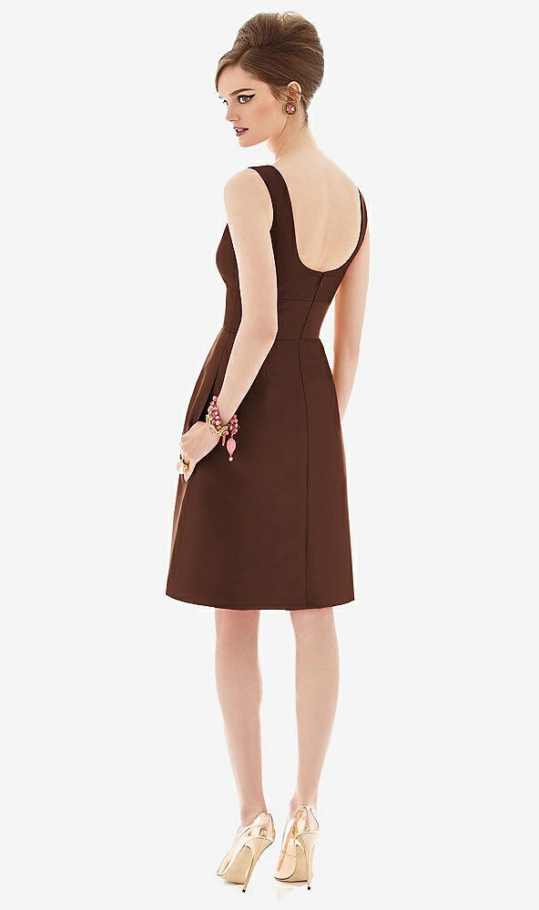 Back View - Cognac Cocktail Sleeveless Satin Twill Dress