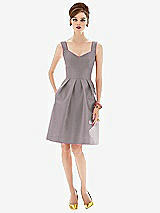 Front View Thumbnail - Cashmere Gray Cocktail Sleeveless Satin Twill Dress