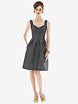 Front View Thumbnail - Gunmetal Cocktail Sleeveless Satin Twill Dress