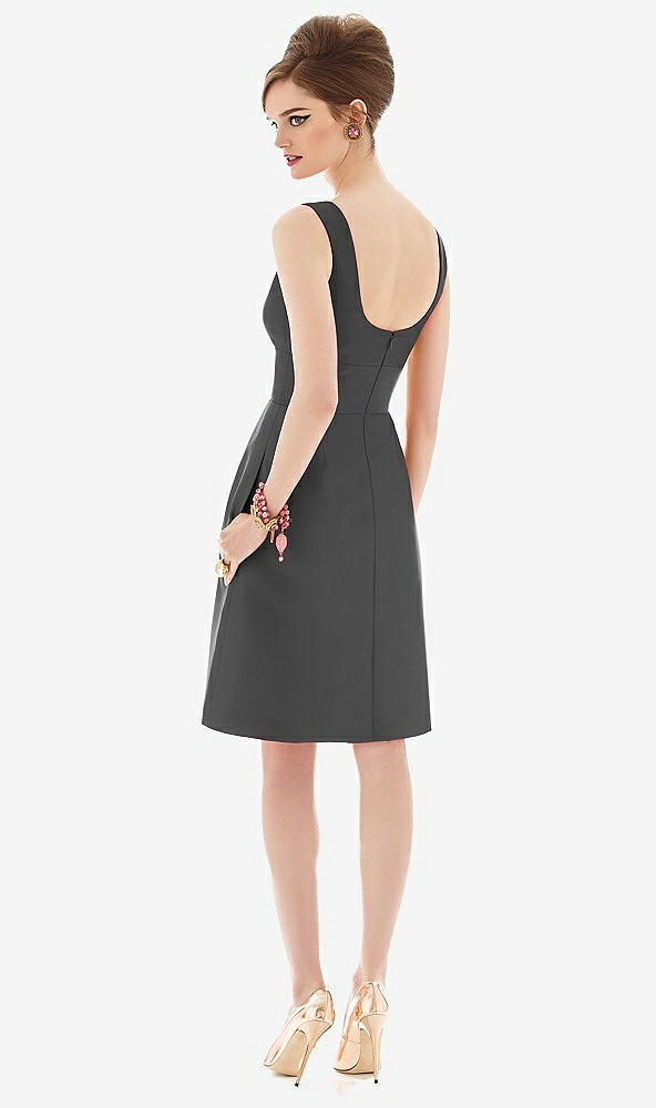 Back View - Gunmetal Cocktail Sleeveless Satin Twill Dress