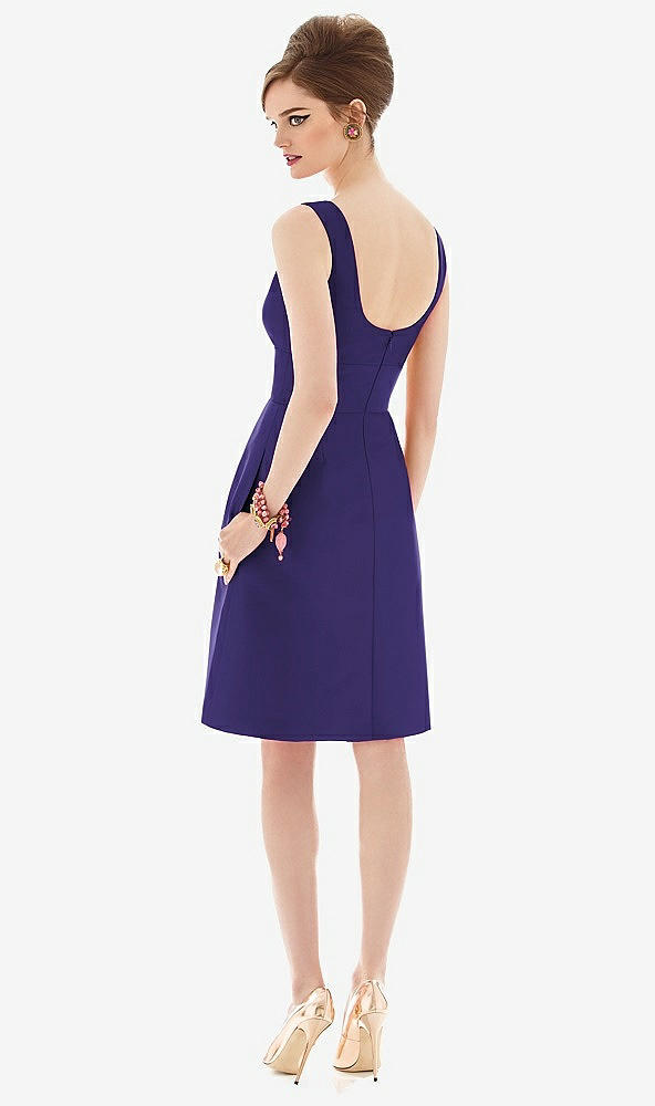 Back View - Grape Cocktail Sleeveless Satin Twill Dress