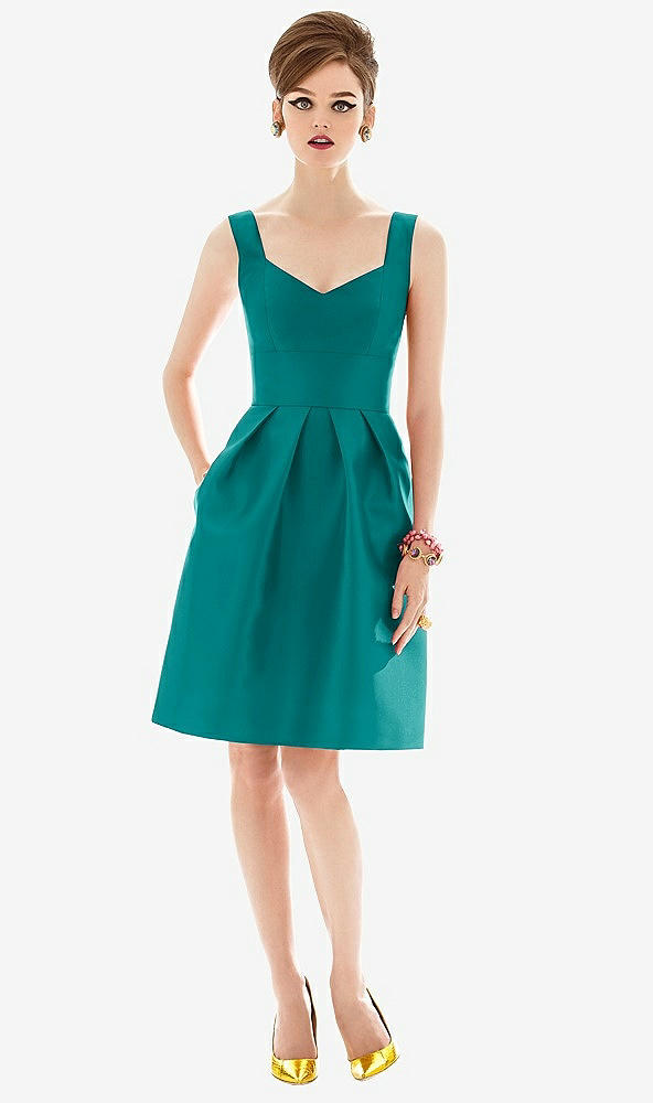 Front View - Jade Cocktail Sleeveless Satin Twill Dress