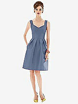 Front View Thumbnail - Larkspur Blue Cocktail Sleeveless Satin Twill Dress