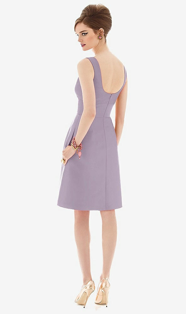 Back View - Lilac Haze Cocktail Sleeveless Satin Twill Dress