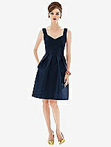 Front View Thumbnail - Midnight Navy Cocktail Sleeveless Satin Twill Dress