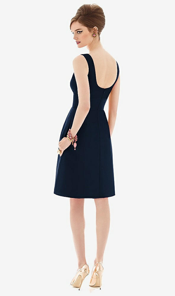 Back View - Midnight Navy Cocktail Sleeveless Satin Twill Dress