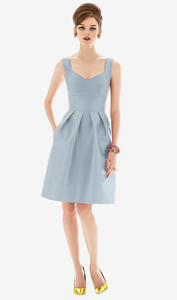 Front View - Mist Cocktail Sleeveless Satin Twill Dress