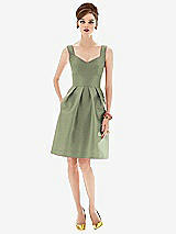 Front View Thumbnail - Sage Cocktail Sleeveless Satin Twill Dress