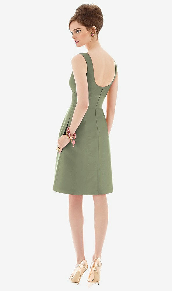 Back View - Sage Cocktail Sleeveless Satin Twill Dress