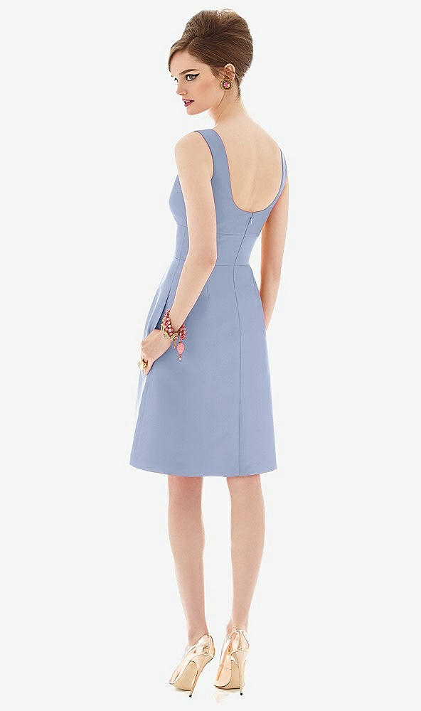 Back View - Sky Blue Cocktail Sleeveless Satin Twill Dress